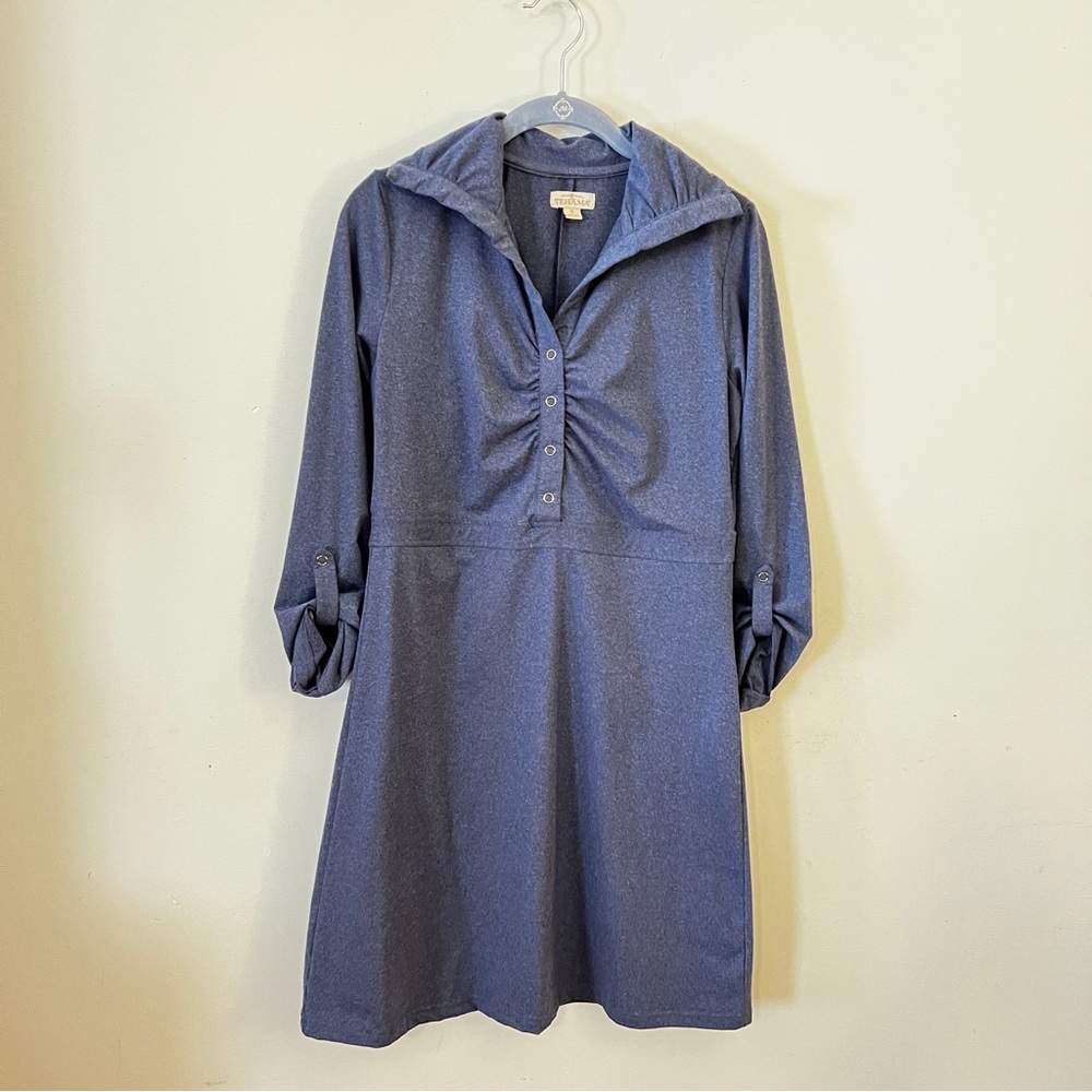 TEHAMA Blue Ruched Midi Dress with Sailor Collar